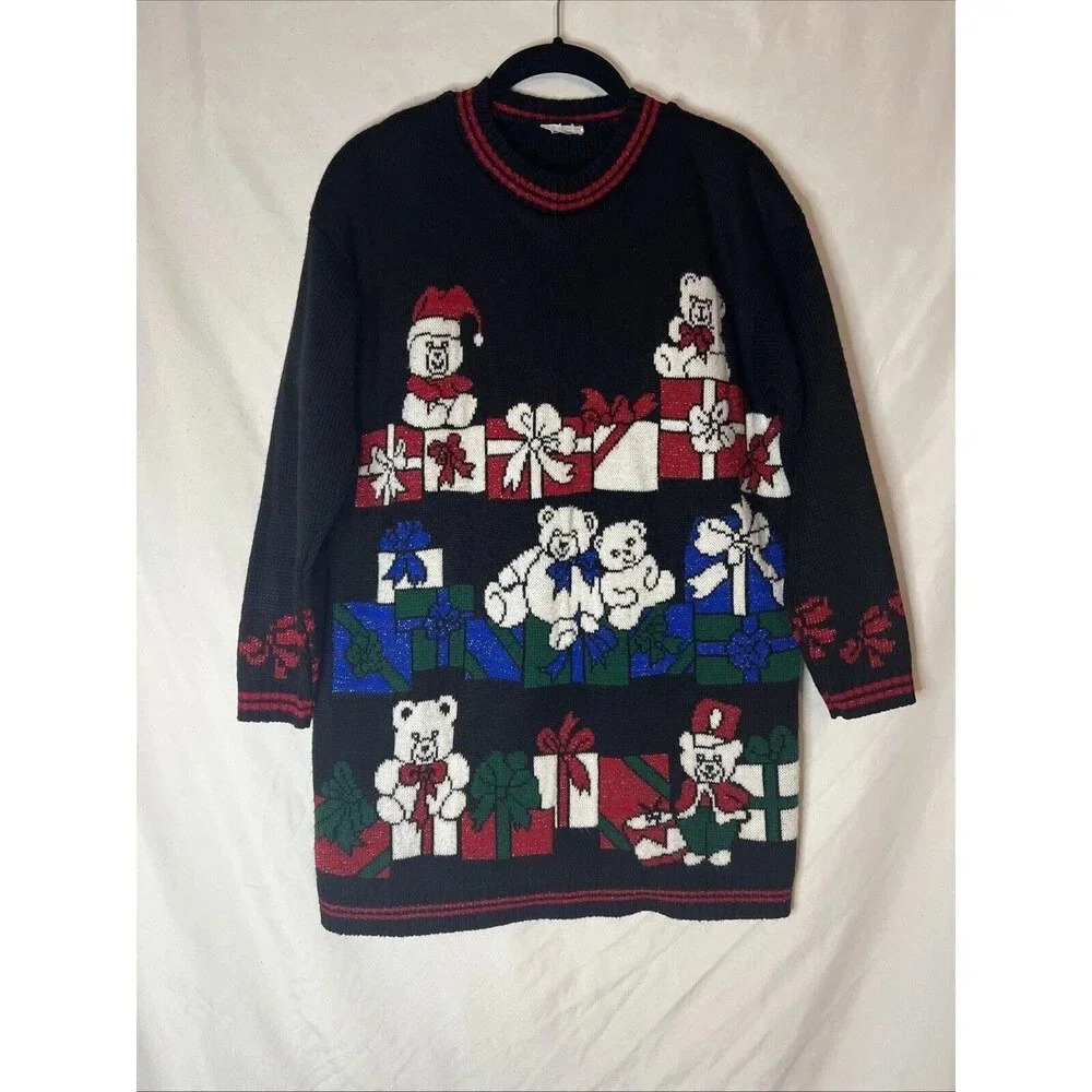 Ugly Christmas Sweater Xmas Size Large Vintage Bear‎